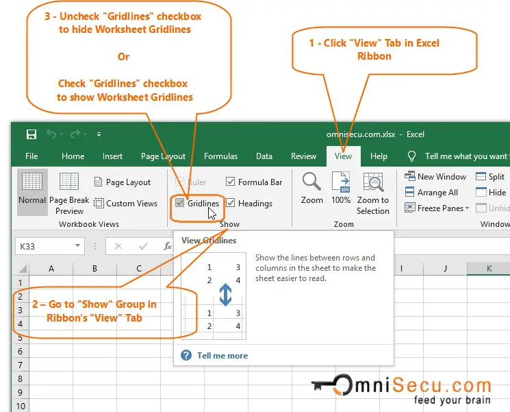 How To Hide Or Show Excel Worksheet Gridlines