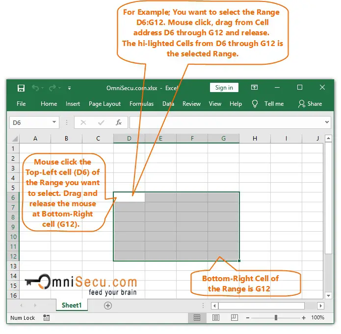 How To Select Range In Excel Worksheet