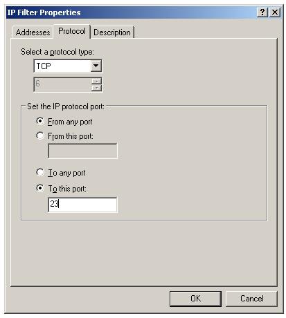 Protocol and port number for IPSec IP filter list