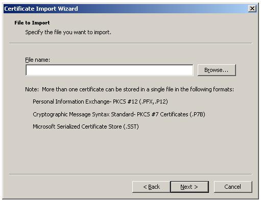 Import Root Certificate to Trusted Root CA store - Select the Root CA certificate