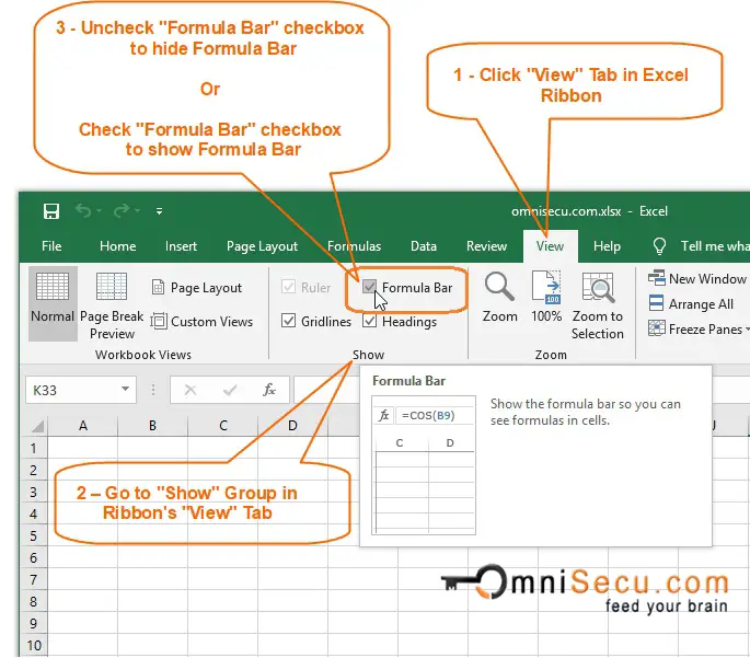 How To Hide Or Show Excel Formula Bar