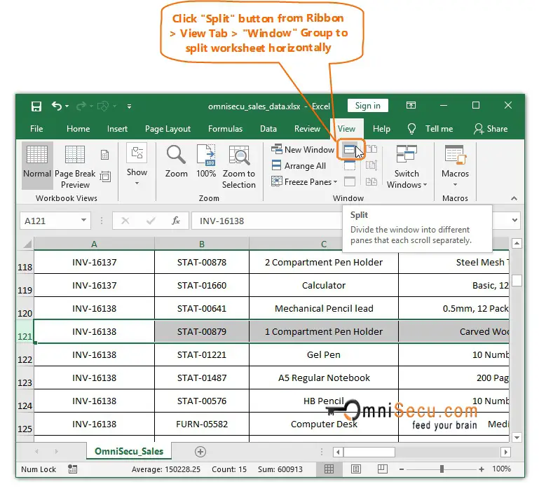 How To Split Panes An Excel Worksheet At A Row Horizontally