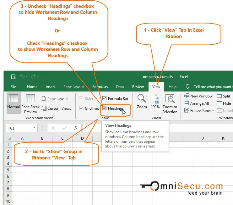 How To Hide Or Show Excel Worksheet Row And Column Headings Column 