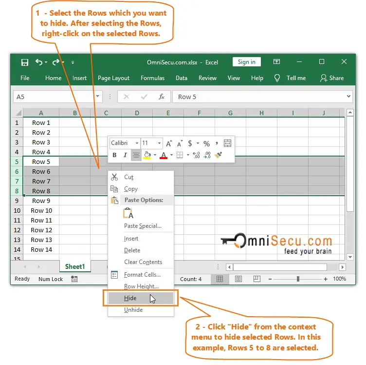 How To Hide Or Unhide Rows In Excel Worksheet