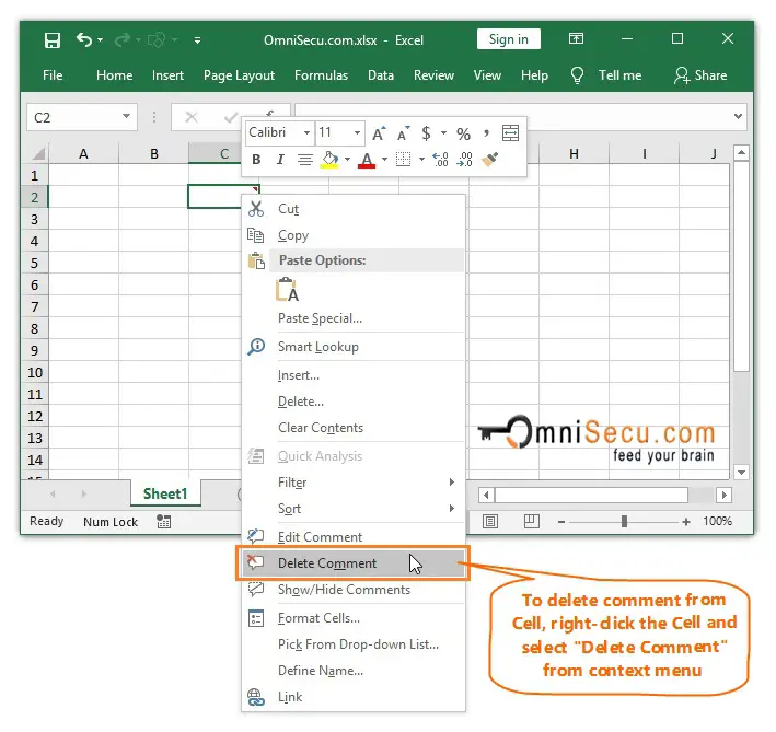 How To Delete Comment From Excel Worksheet Cell