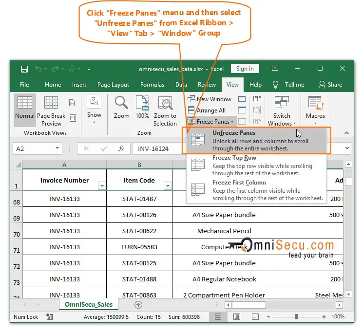 How To Unfreeze Frozen Rows Or Columns In Excel Worksheet